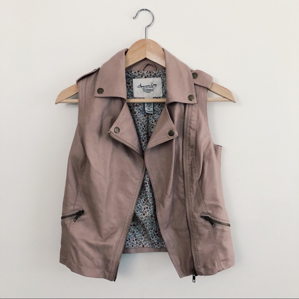 American Rag Moto Style Vegan Leather Vest Pink XS